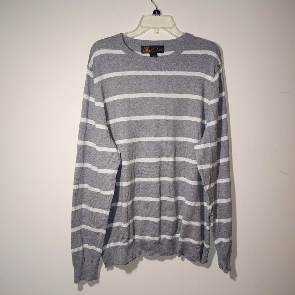 Oleg Cassini Cotton Cashmere Blend Striped Pullover Sweater Size XL Grey White
